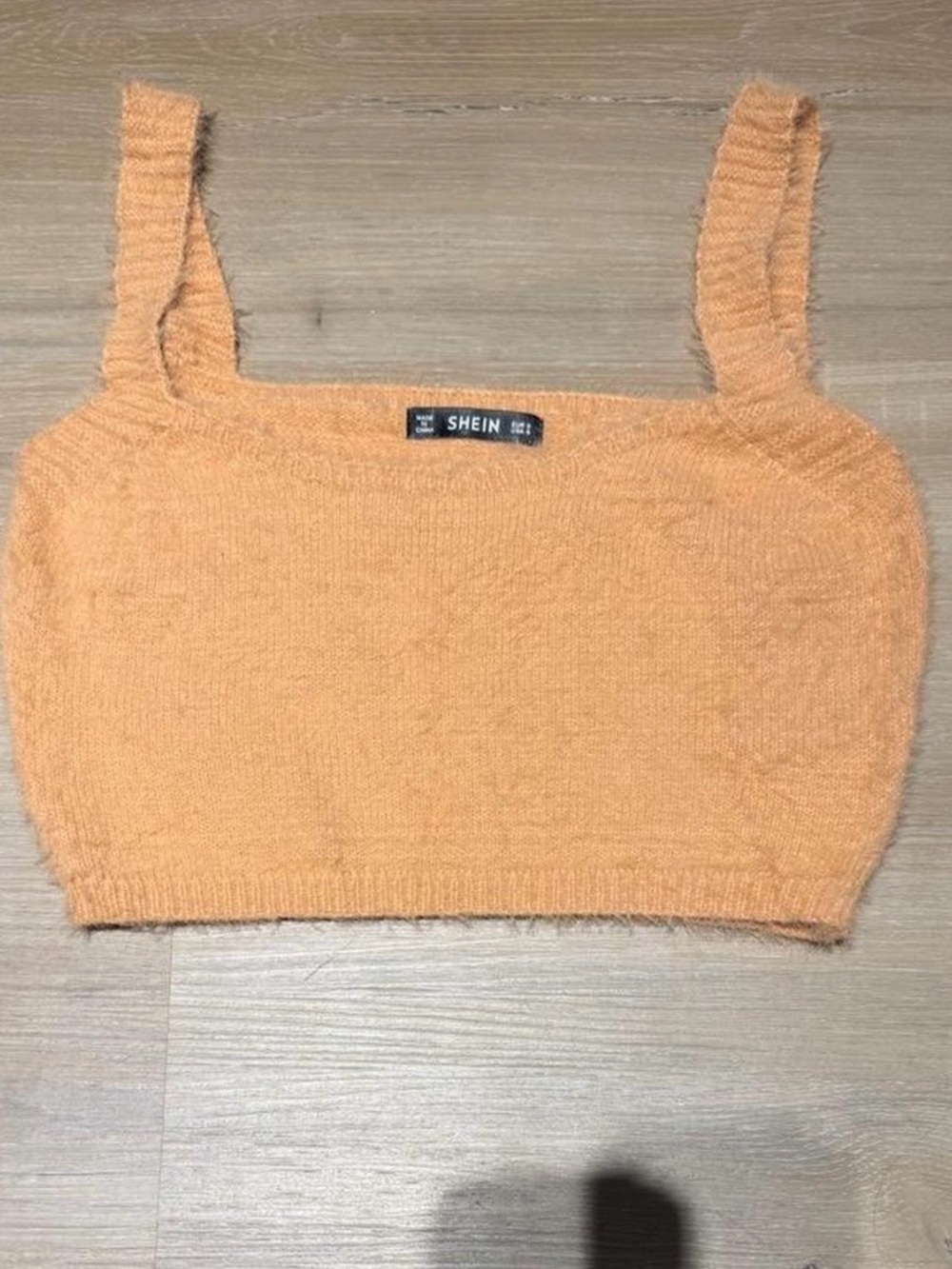 SHEIN Peach Orange Fuzzy Knit Crop Tank